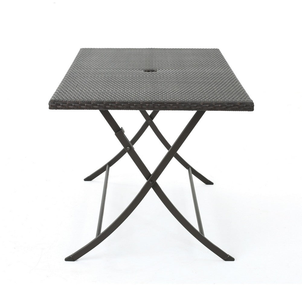 Outdoor Rectangle Foldable Dining Table, 59 Inch, Iron, Multibrown Wicker  By Casagear Home