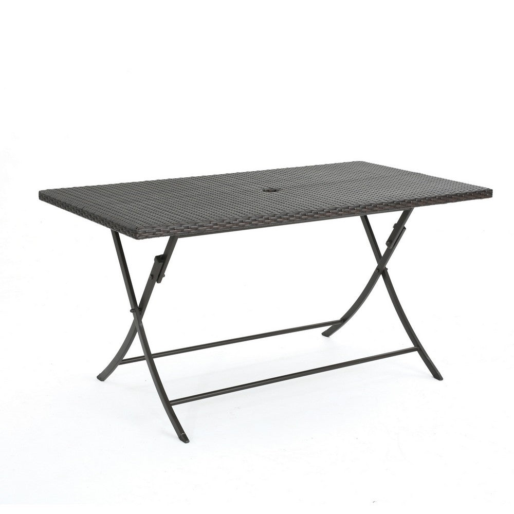 Outdoor Rectangle Foldable Dining Table, 59 Inch, Iron, Multibrown Wicker  By Casagear Home