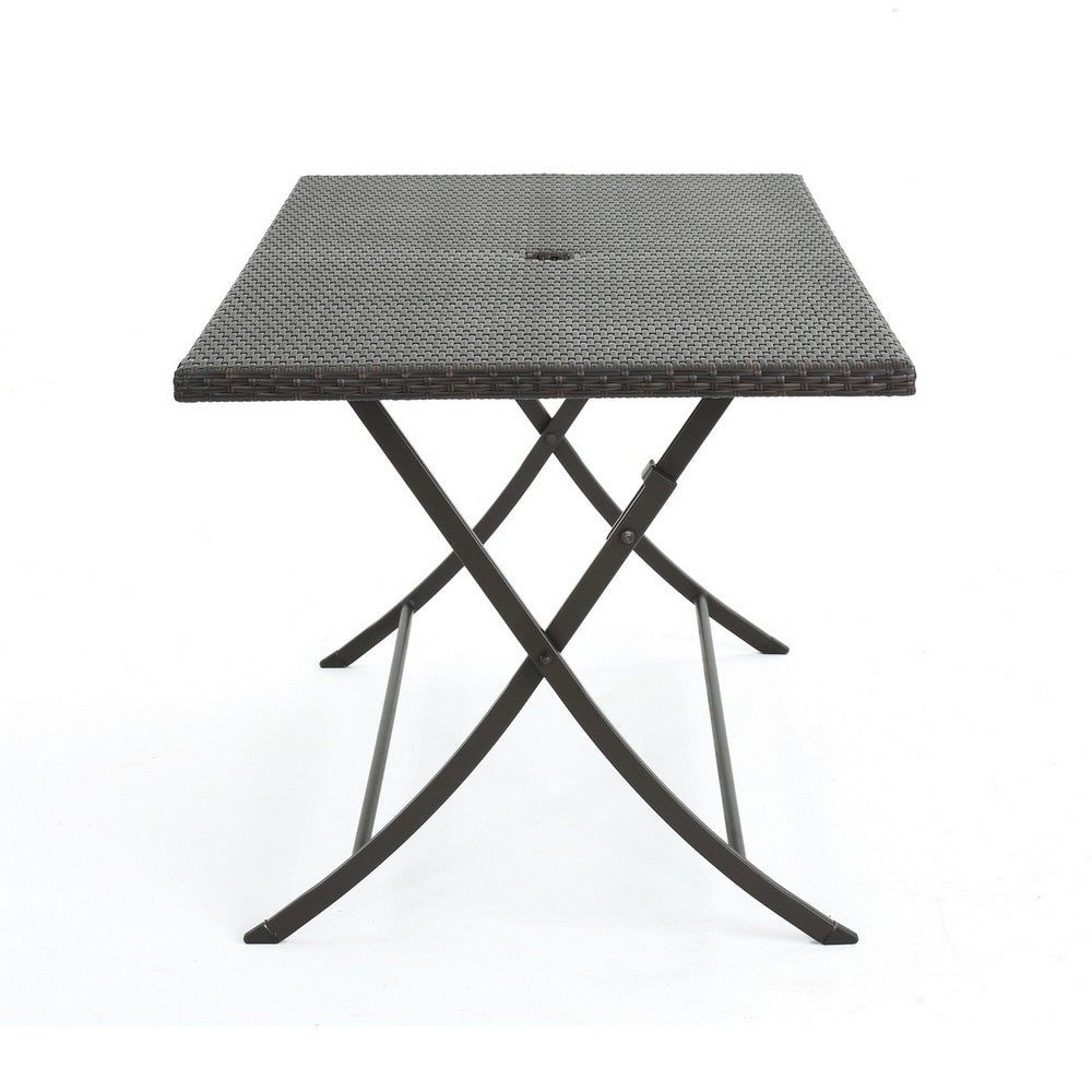 Outdoor Rectangle Foldable Dining Table, 59 Inch, Iron, Multibrown Wicker  By Casagear Home