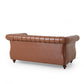 Faye 62 Inch Loveseat Sofa Channel Stitched Brown Faux Leather w Nailhead By Casagear Home BM321577