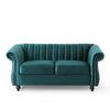 Faye 62 Inch Loveseat Sofa Channel Stitched Teal Velvet w Nailhead Trim By Casagear Home BM321578