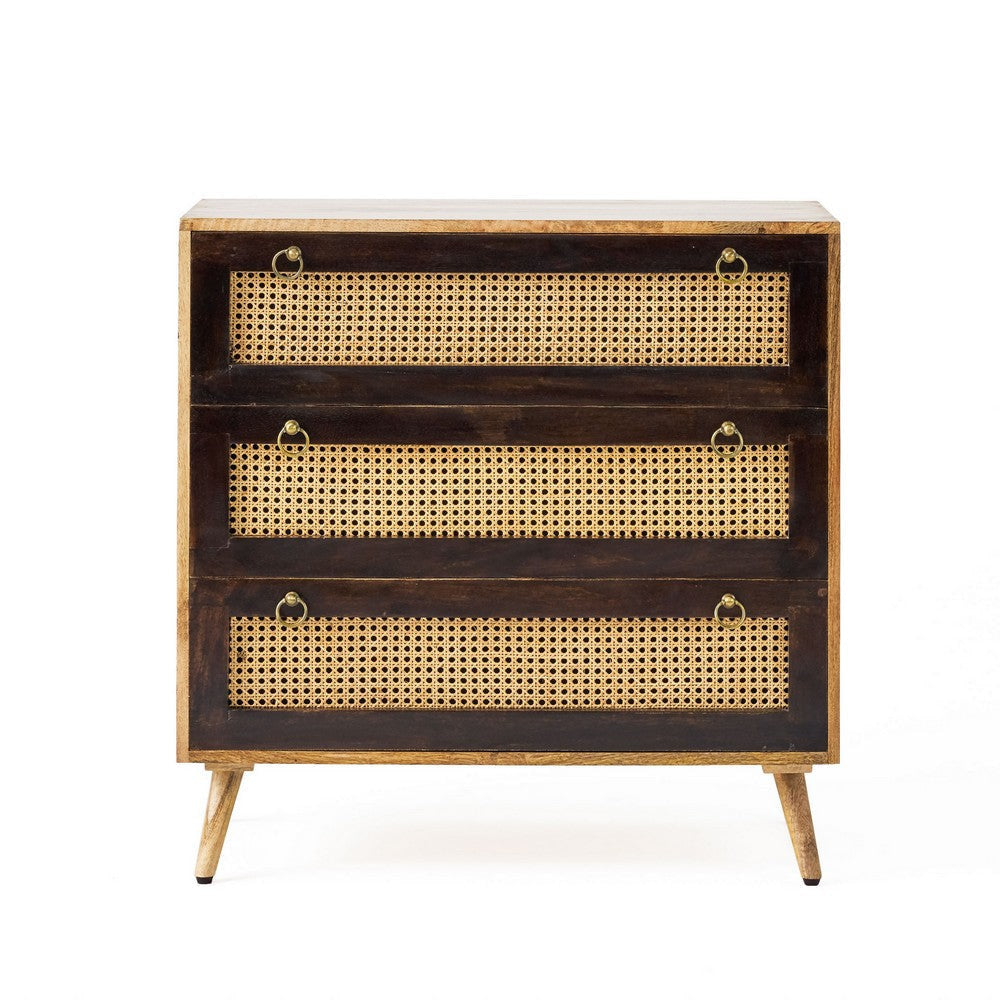 33 Inch Sideboard Cabinet 3 Drawers Cane Wicker Natural Brown Mango Wood By Casagear Home BM321579