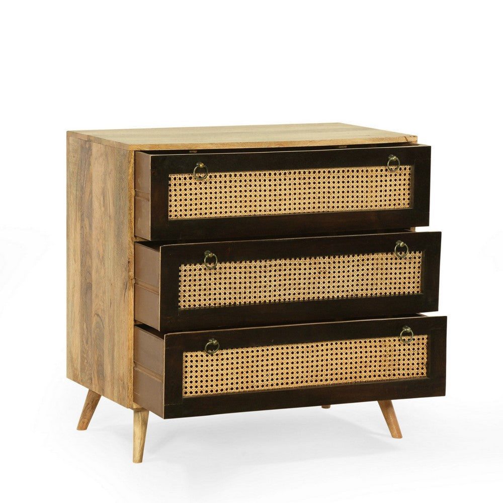 33 Inch Sideboard Cabinet 3 Drawers Cane Wicker Natural Brown Mango Wood By Casagear Home BM321579