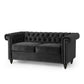 Misha 61 Inch Loveseat Sofa, Nailhead Trim, Channel Stitch Black Velvet By Casagear Home