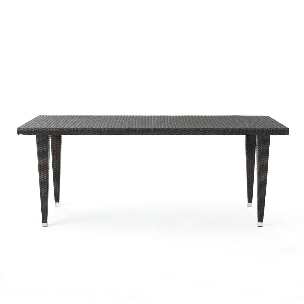 Miny Outdoor Rectangle Dining Table, 74 Inch Iron, Brown Wicker Rattan By Casagear Home