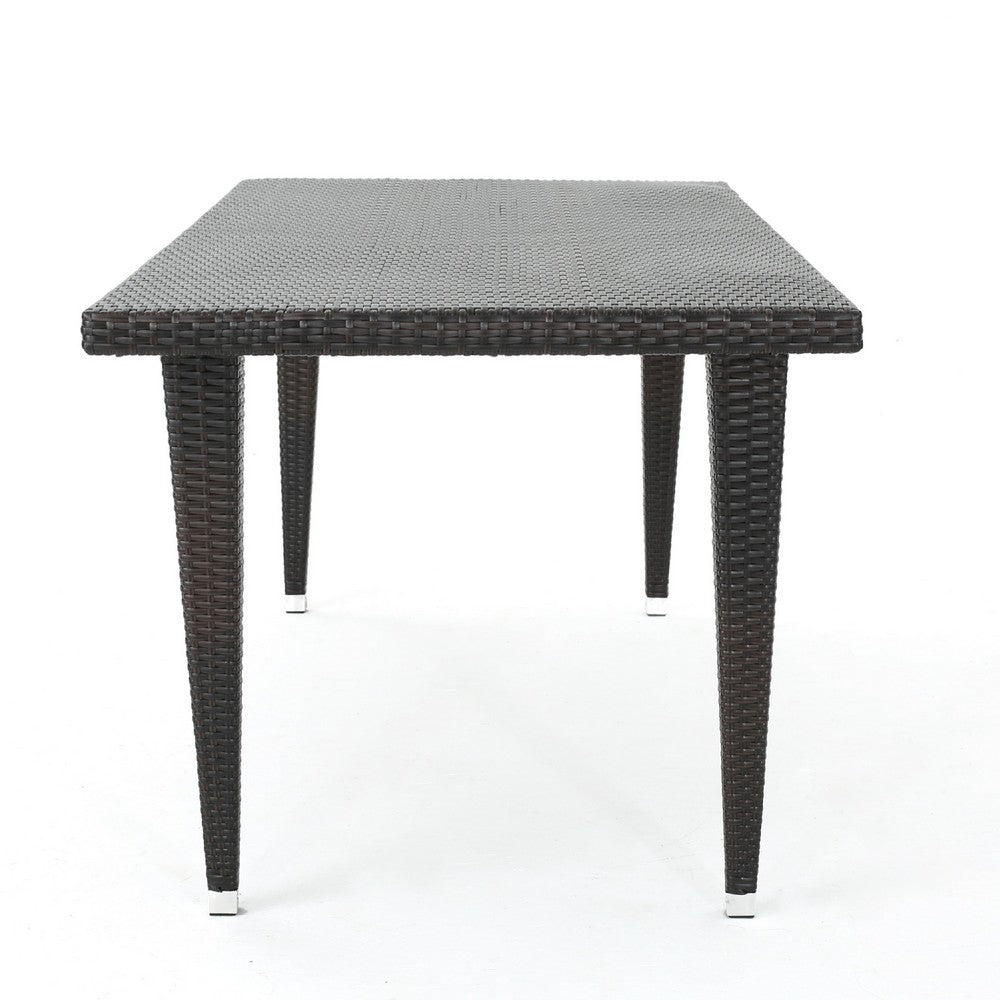 Miny Outdoor Rectangle Dining Table, 74 Inch Iron, Brown Wicker Rattan By Casagear Home