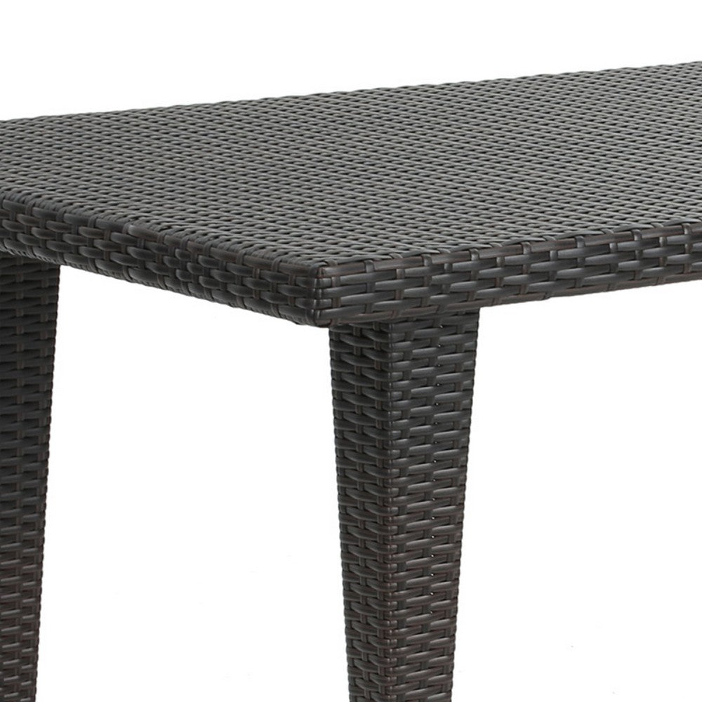Miny Outdoor Rectangle Dining Table, 74 Inch Iron, Brown Wicker Rattan By Casagear Home