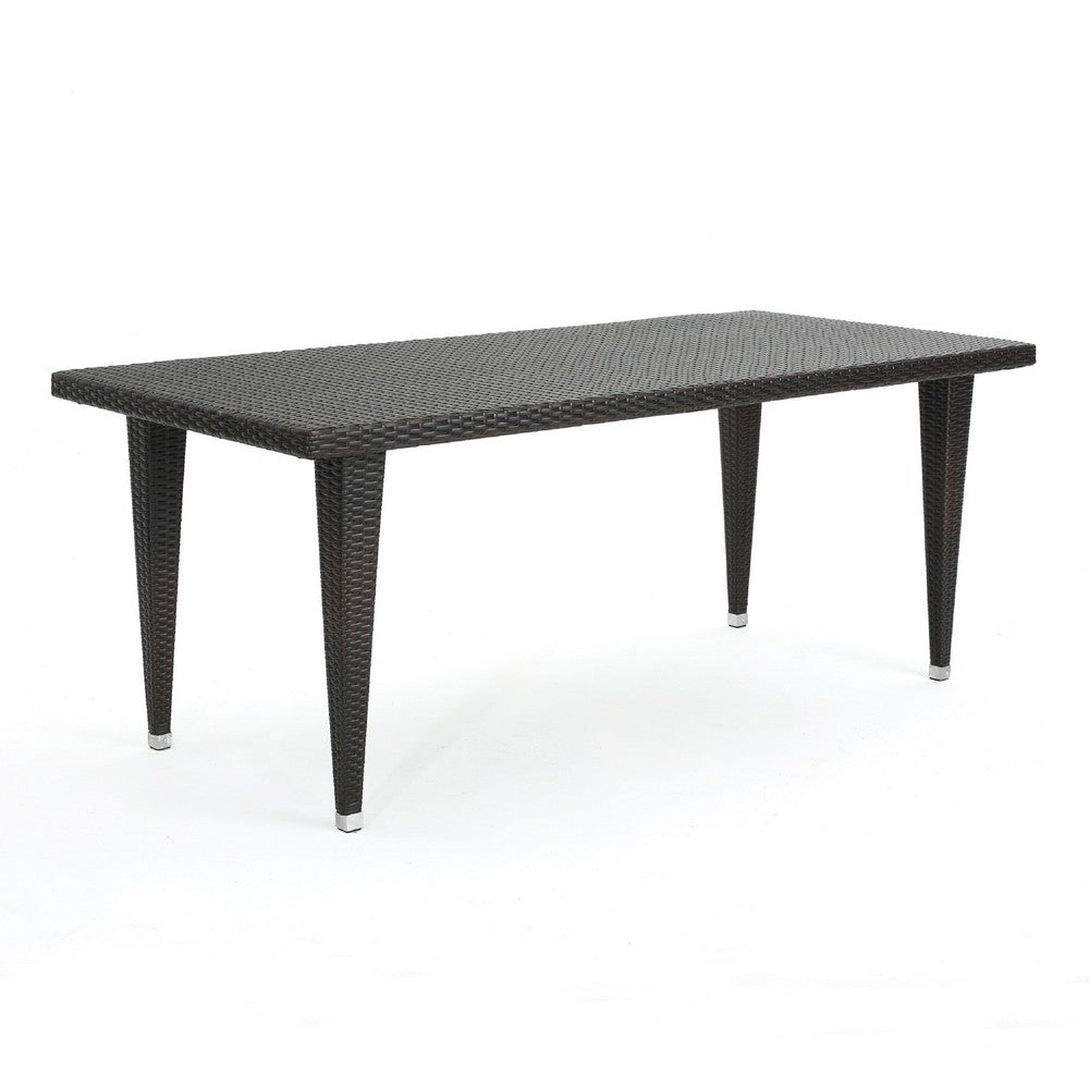 Miny Outdoor Rectangle Dining Table, 74 Inch Iron, Brown Wicker Rattan By Casagear Home