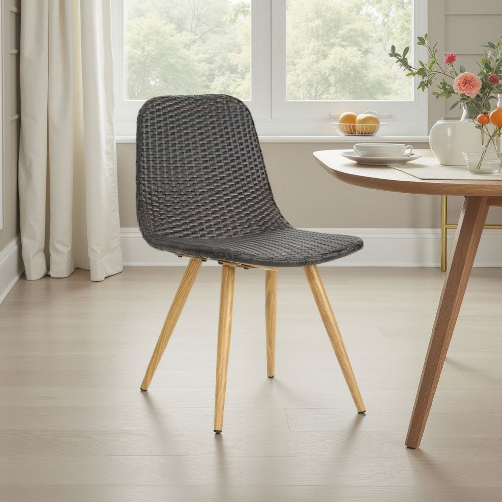 Illa Side Dining Chair, Modern Style Iron Legs, Dark Gray Wicker Rattan By Casagear Home