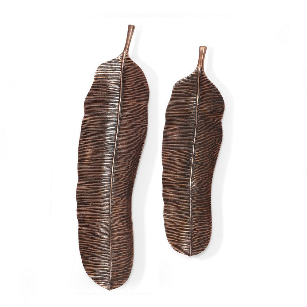 Meca Banana Leaf Wall Decor Set of 2 Handcrafted Antique Brass Aluminium By Casagear Home BM321597