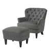 Clen 2pc Club Accent Chair and Ottoman Tufted Dark Gray Brown Wood Legs By Casagear Home BM321603