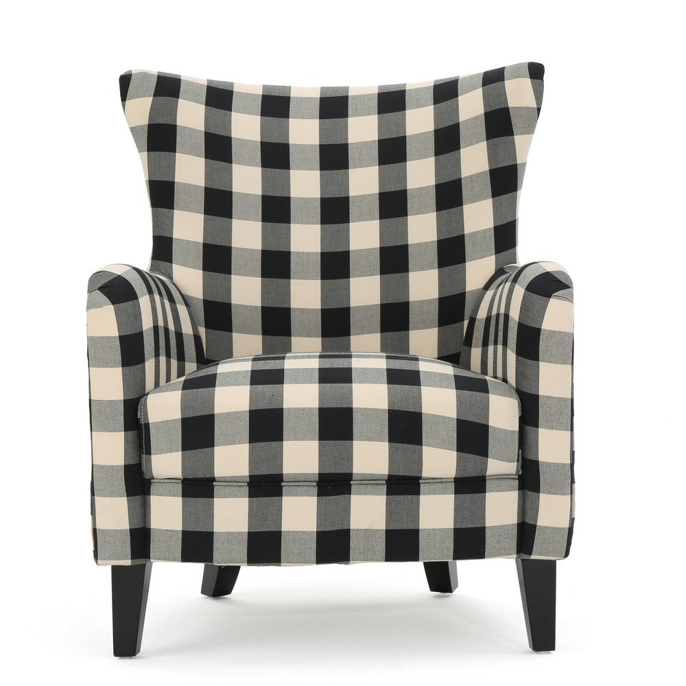 Riyank Accent Armchair Classic Wingback Black and White Checkered Pattern By Casagear Home BM321607