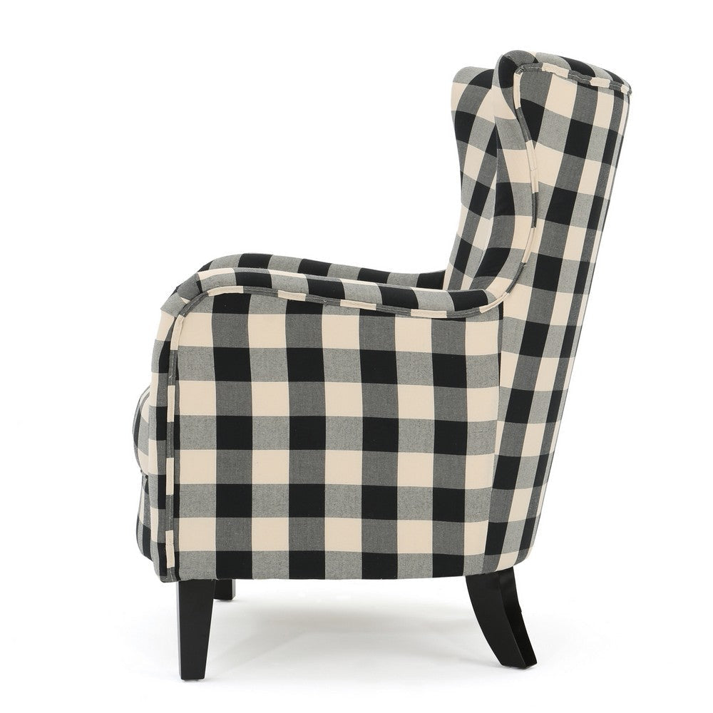 Riyank Accent Armchair Classic Wingback Black and White Checkered Pattern By Casagear Home BM321607