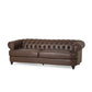 Vian 95 Inch 3 Seater Sofa, Tufted Dark Brown Faux Leather, Nailhead Trim By Casagear Home