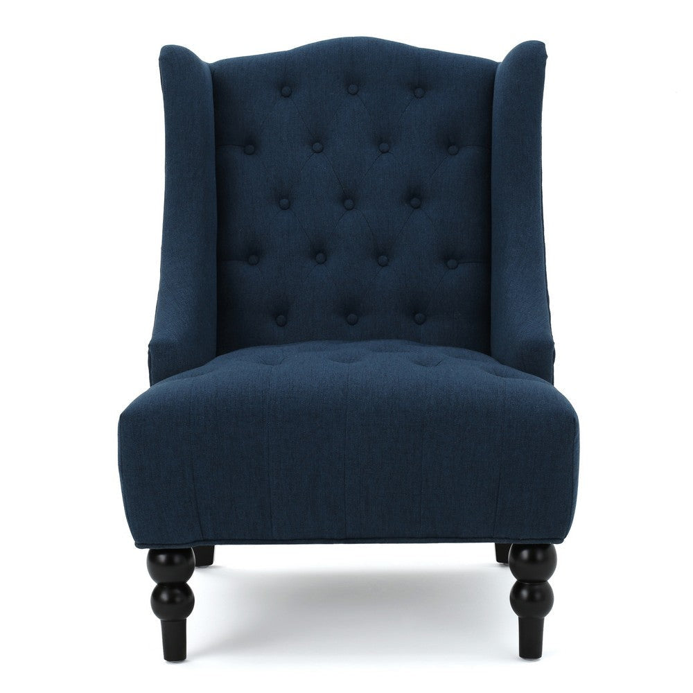 Todd Accent Chair Navy Blue Button Tufted Linen Classic Wingback Design By Casagear Home BM321615