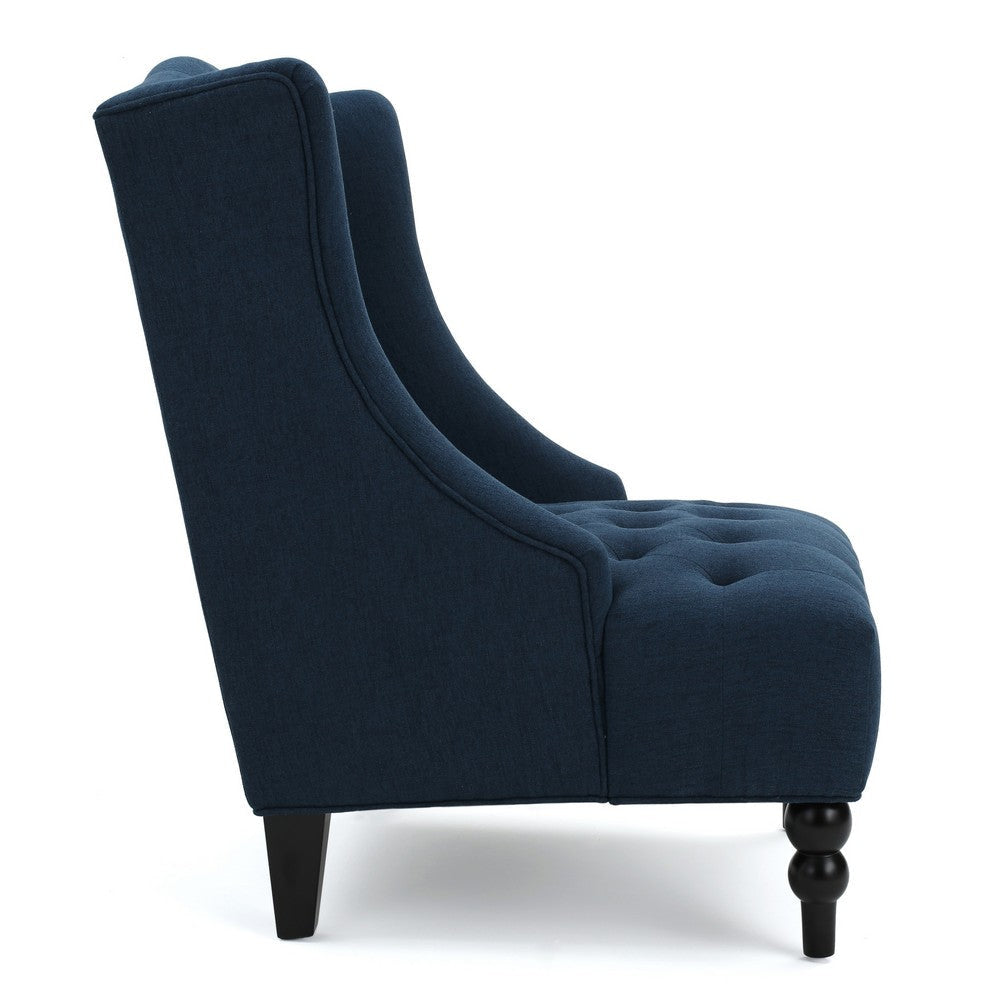 Todd Accent Chair Navy Blue Button Tufted Linen Classic Wingback Design By Casagear Home BM321615