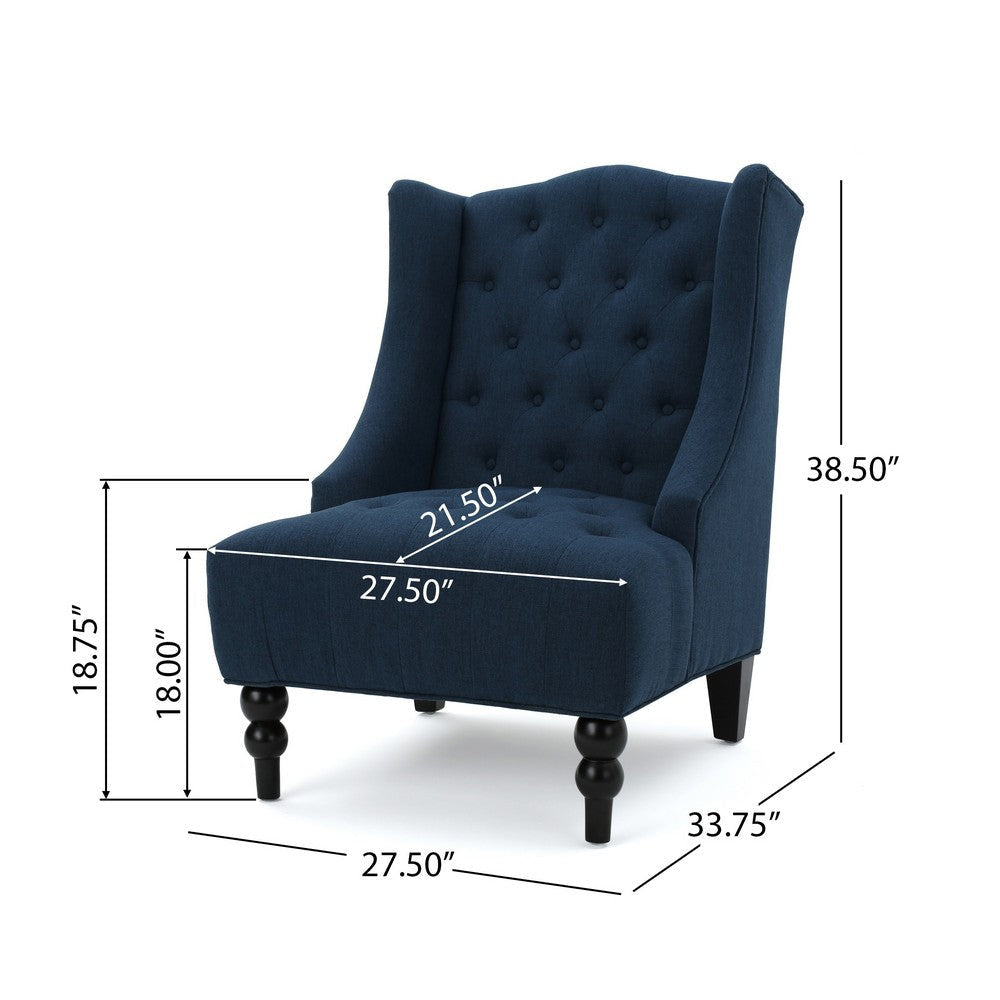 Todd Accent Chair Navy Blue Button Tufted Linen Classic Wingback Design By Casagear Home BM321615