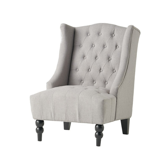 Todd Accent Chair, Silver Gray Button Tufted Linen, Classic Wingback Design By Casagear Home