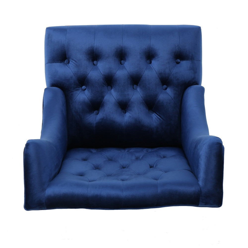 Todd Accent Chair Navy Blue Button Tufted Velvet Classic Wingback Design By Casagear Home BM321618