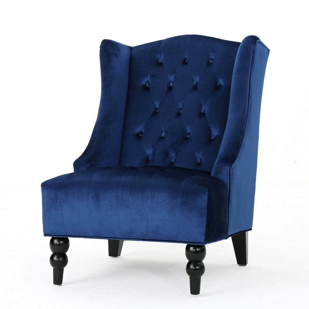 Todd Accent Chair Navy Blue Button Tufted Velvet Classic Wingback Design By Casagear Home BM321618