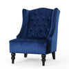 Todd Accent Chair, Navy Blue Button Tufted Velvet, Classic Wingback Design By Casagear Home