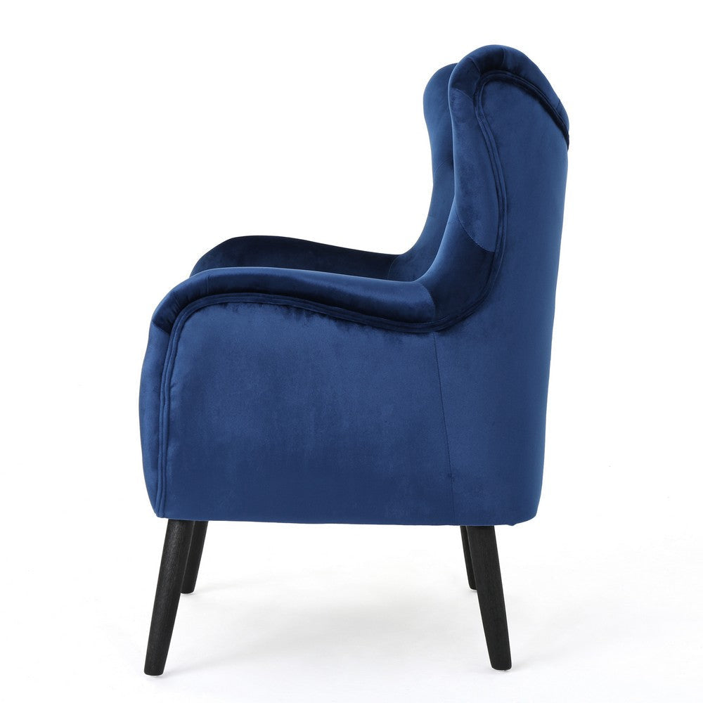 Siyan Accent Armchair Navy Blue Velvet Tufted Wingback Black Wood Legs By Casagear Home BM321619