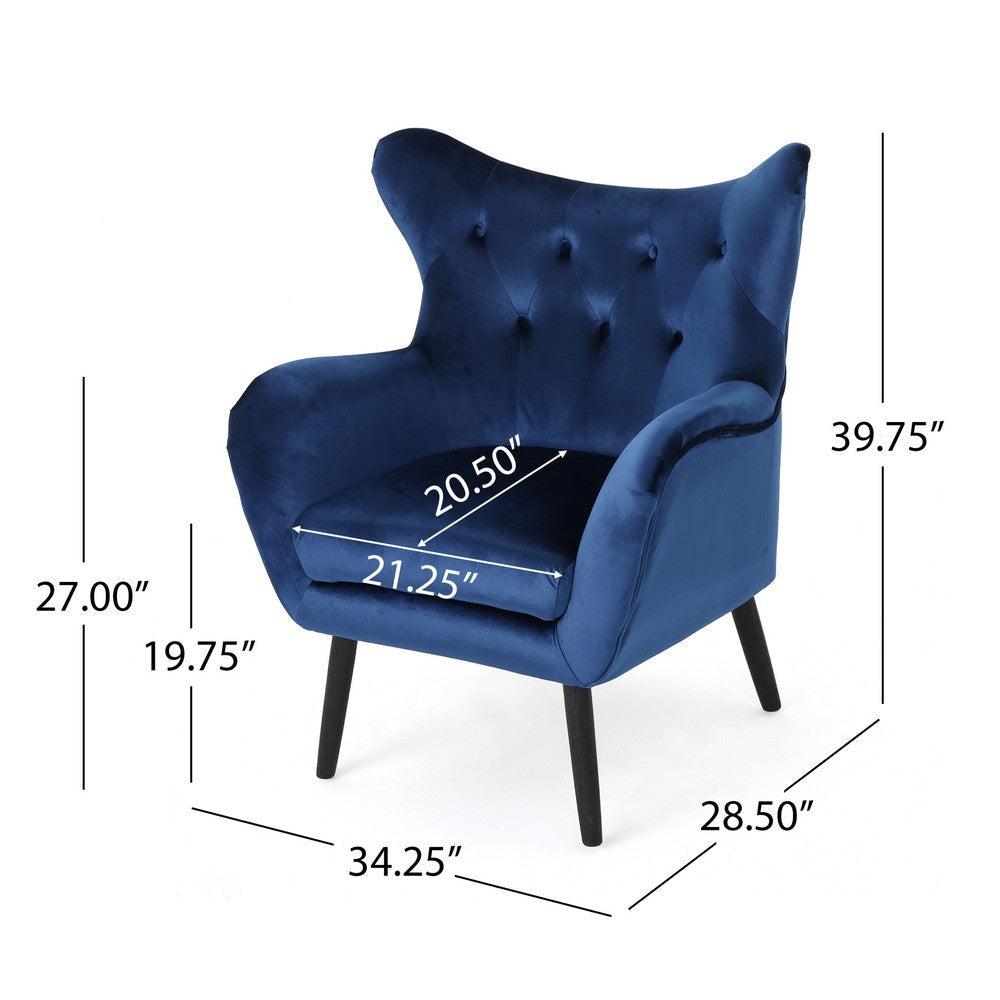 Siyan Accent Armchair Navy Blue Velvet Tufted Wingback Black Wood Legs By Casagear Home BM321619