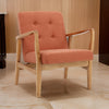 Mimi Accent Chair, Orange Fabric, Button Tufted Backrest, Light Brown Wood By Casagear Home
