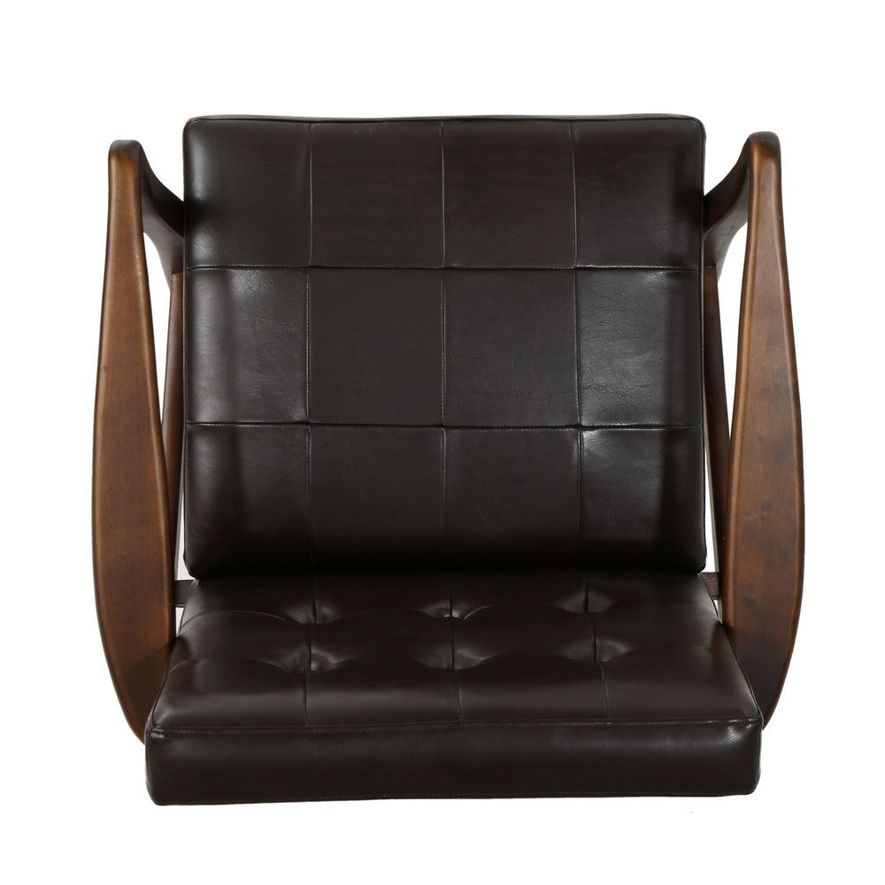 Mimi Accent Chair Dark Brown Faux Leather and Wood Button Tufted Backrest By Casagear Home BM321625