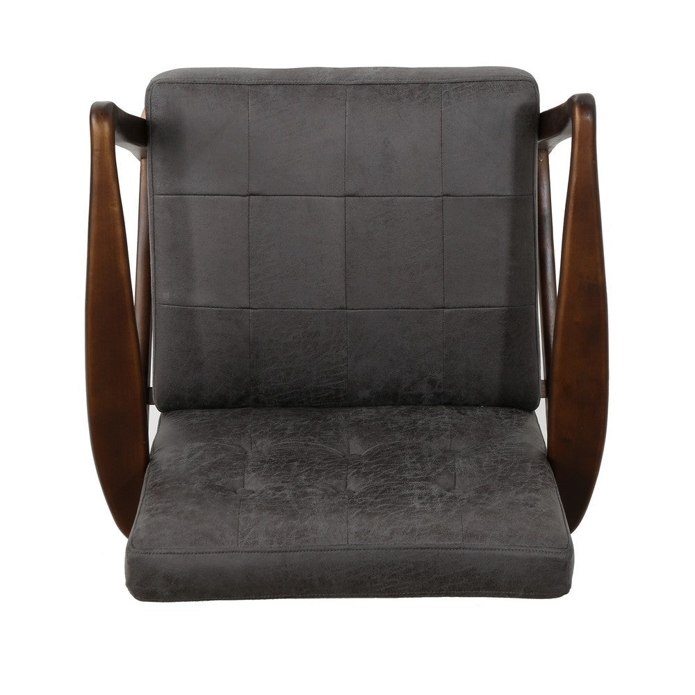 Mimi Accent Chair Gray Microfiber Button Tufted Backrest Light Brown Wood By Casagear Home BM321629