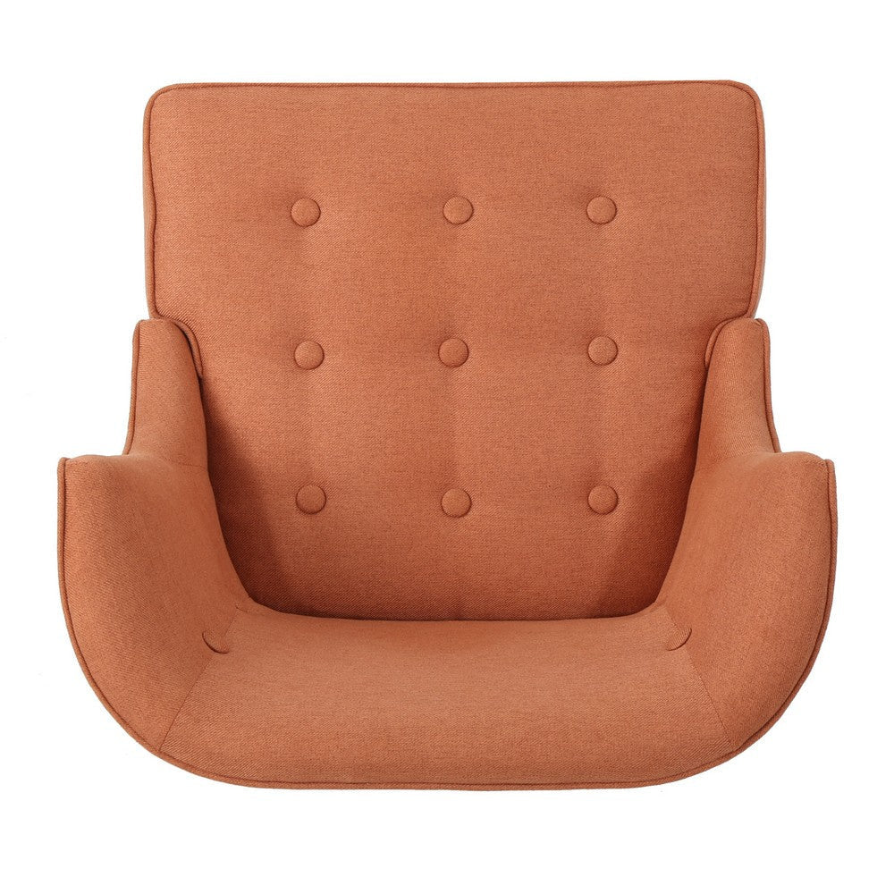 Samuel Accent Chair Button Tufted Waffle Stitch Orange Fabric Brown Wood By Casagear Home BM321634