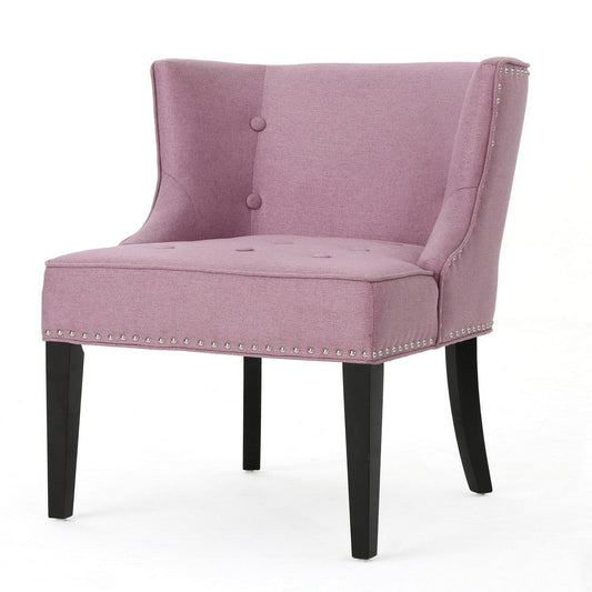 Samuel Accent Chair, Button Tufted Waffle Stitch Lavender Pink, Brown Wood By Casagear Home