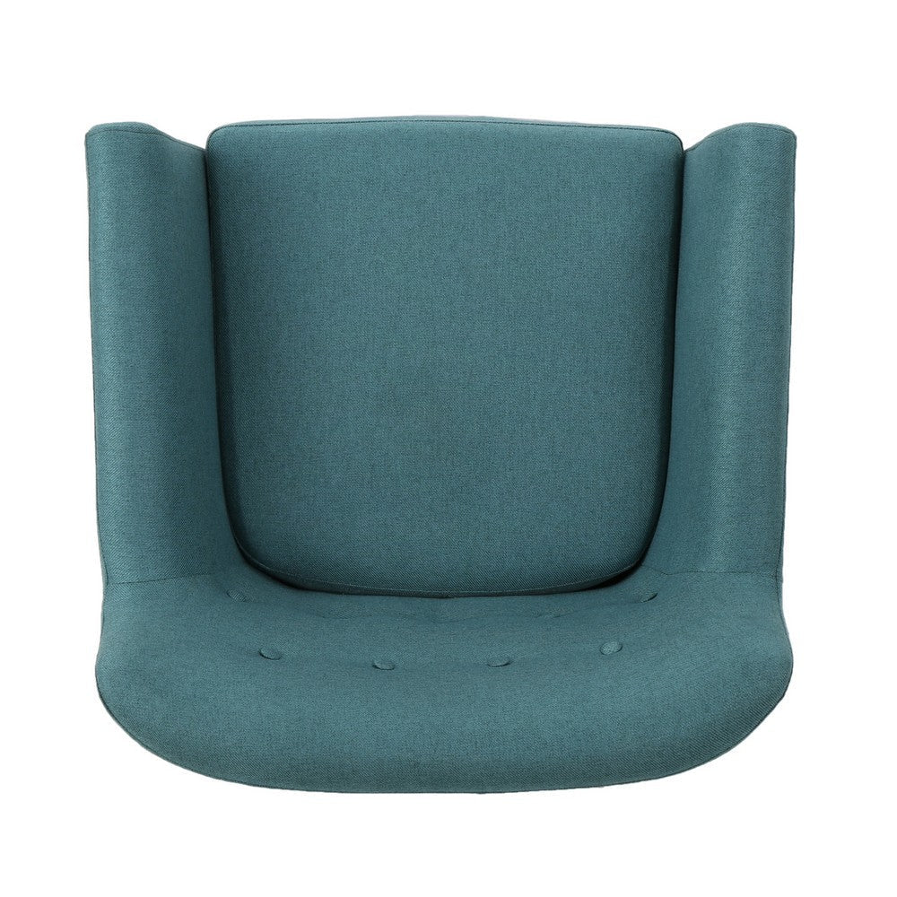 Ronny Accent Chair Teal Fabric Button Tufted Backrest Light Brown Wood By Casagear Home BM321637