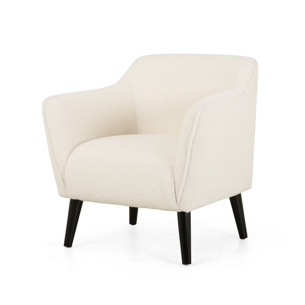 Lipa Accent Armchair, Plush Ivory Fabric, Soft Cushions, Tapered Wood Legs By Casagear Home