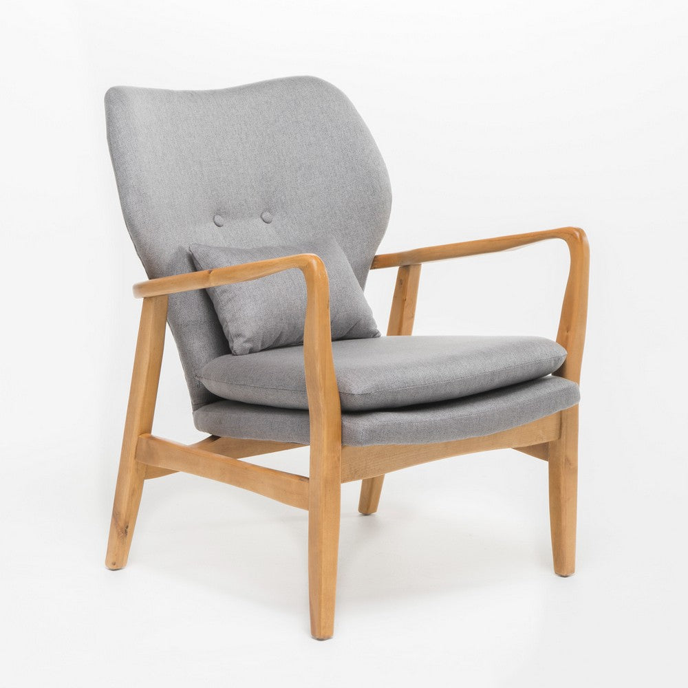 Keya Accent Chair 1 Pillow Gray Button Tufted Back Light Brown Wood By Casagear Home BM321648