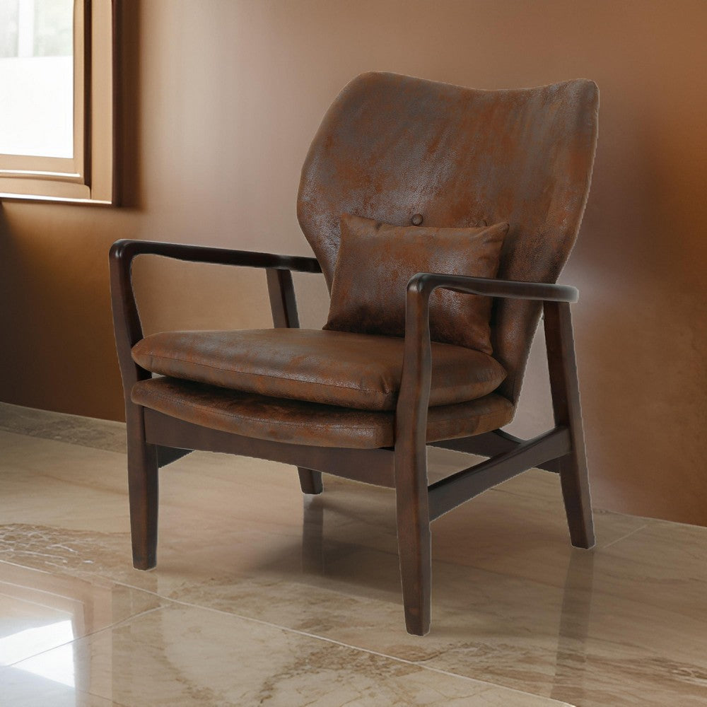 Keya Accent Chair, Dark Brown Microfiber, Button Tufted Back, Accent Pillow By Casagear Home