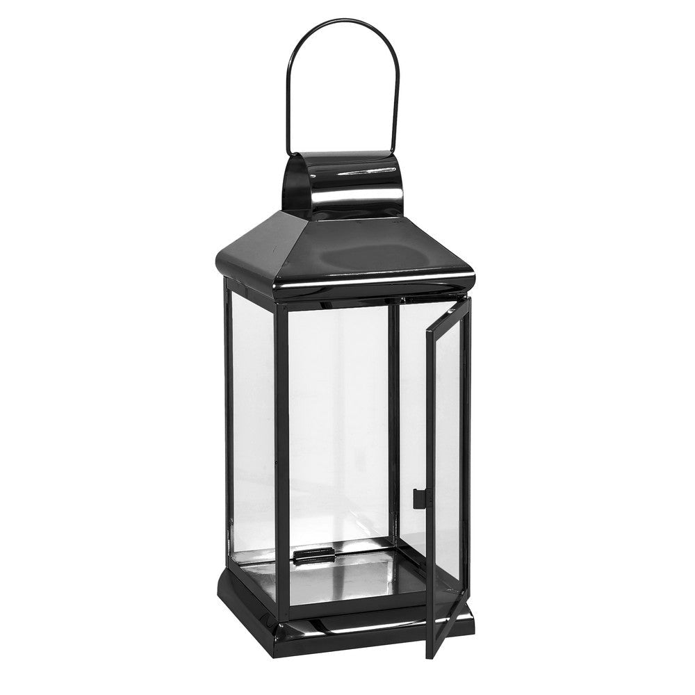 Giana 16 Inch Lantern Square Black Stainless Steel Frame Tempered Glass By Casagear Home BM321651