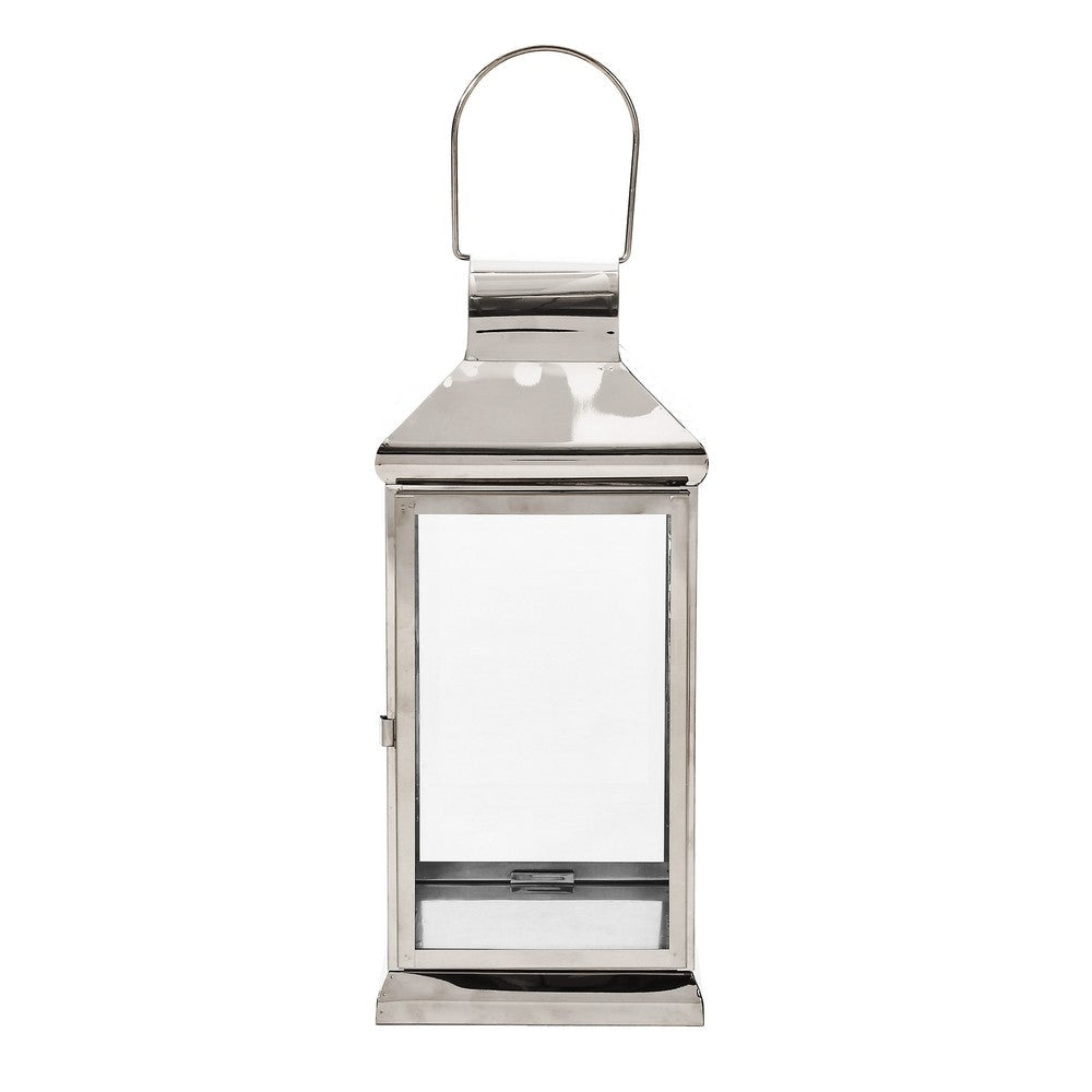 Giana 16 Inch Lantern Square Silver Stainless Steel Frame Tempered Glass By Casagear Home BM321652