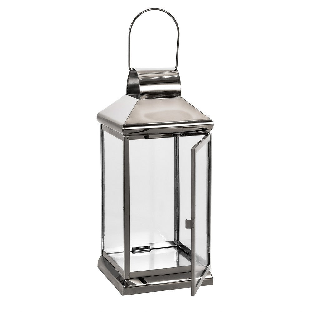 Giana 16 Inch Lantern Square Silver Stainless Steel Frame Tempered Glass By Casagear Home BM321652