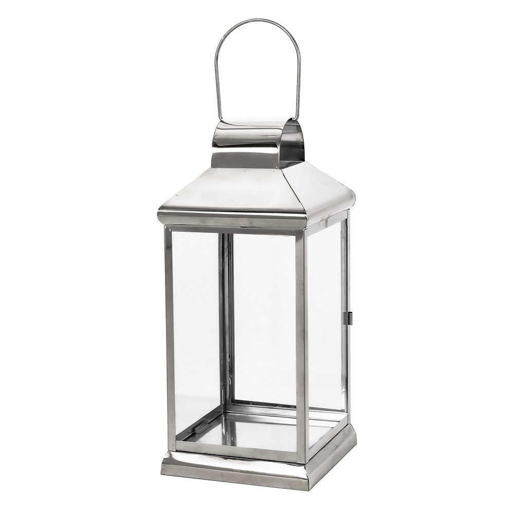 Giana 16 Inch Lantern Square Silver Stainless Steel Frame Tempered Glass By Casagear Home BM321652