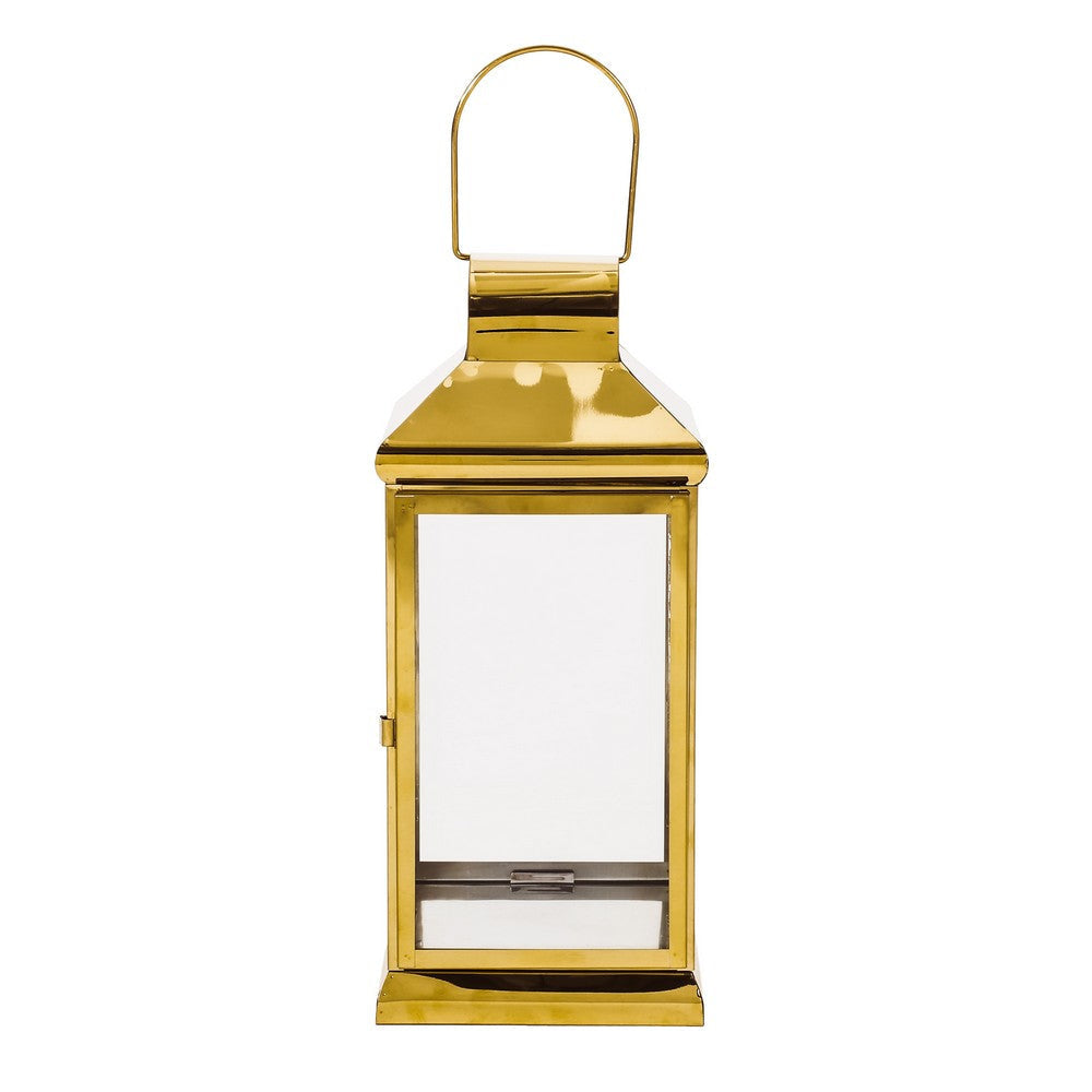 Giana 16 Inch Lantern Square Gold Stainless Steel Frame Tempered Glass By Casagear Home BM321653