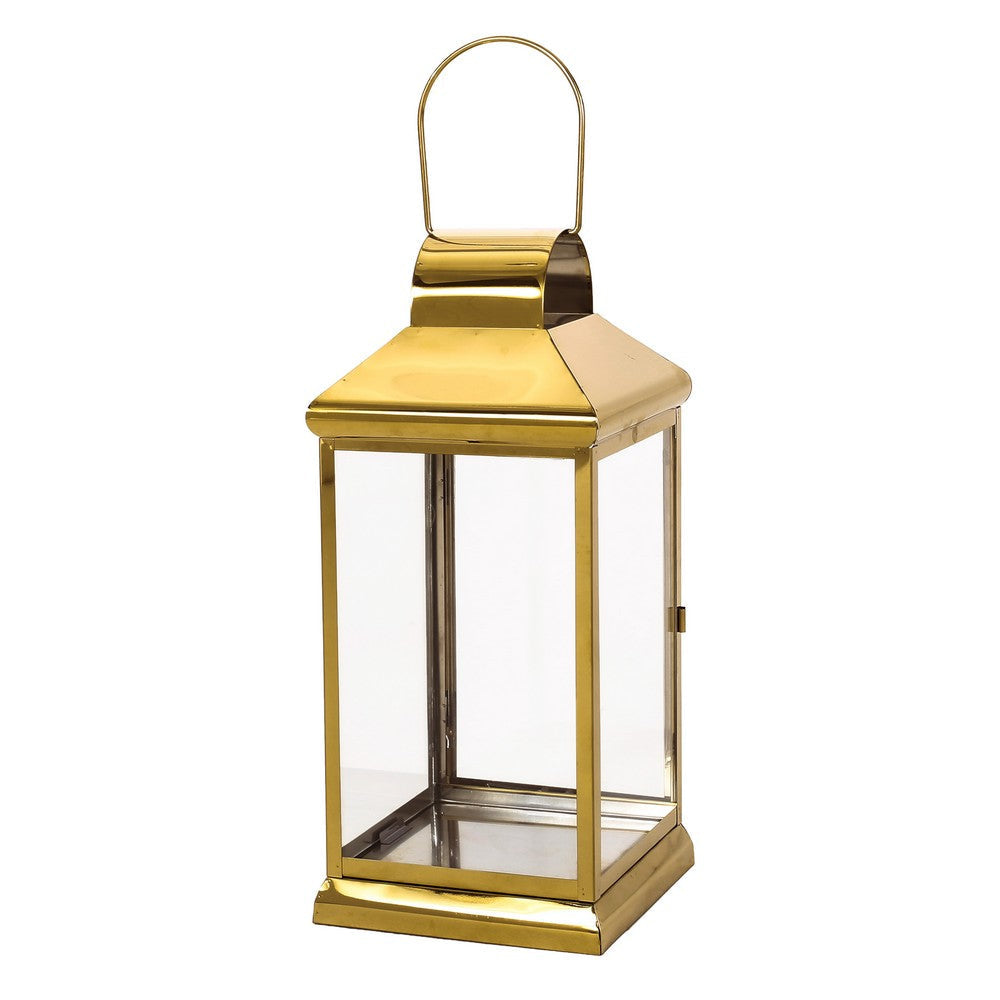 Giana 16 Inch Lantern Square Gold Stainless Steel Frame Tempered Glass By Casagear Home BM321653