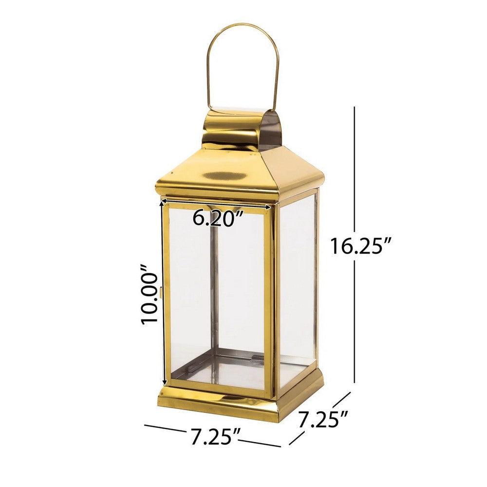 Giana 16 Inch Lantern Square Gold Stainless Steel Frame Tempered Glass By Casagear Home BM321653