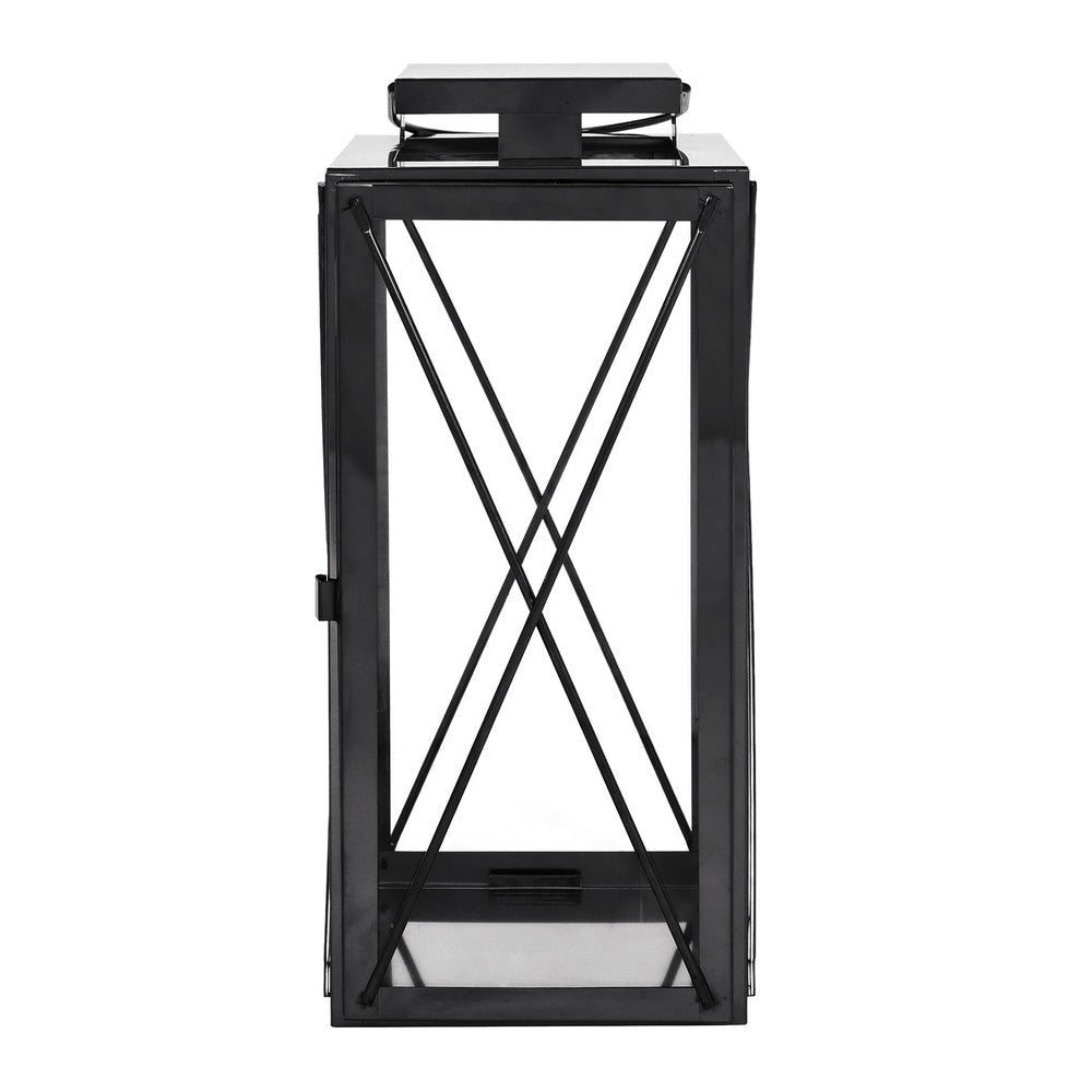 Eddie 14 Inch Lantern Black Stainless Steel X Frame Design Wire Handle By Casagear Home BM321660