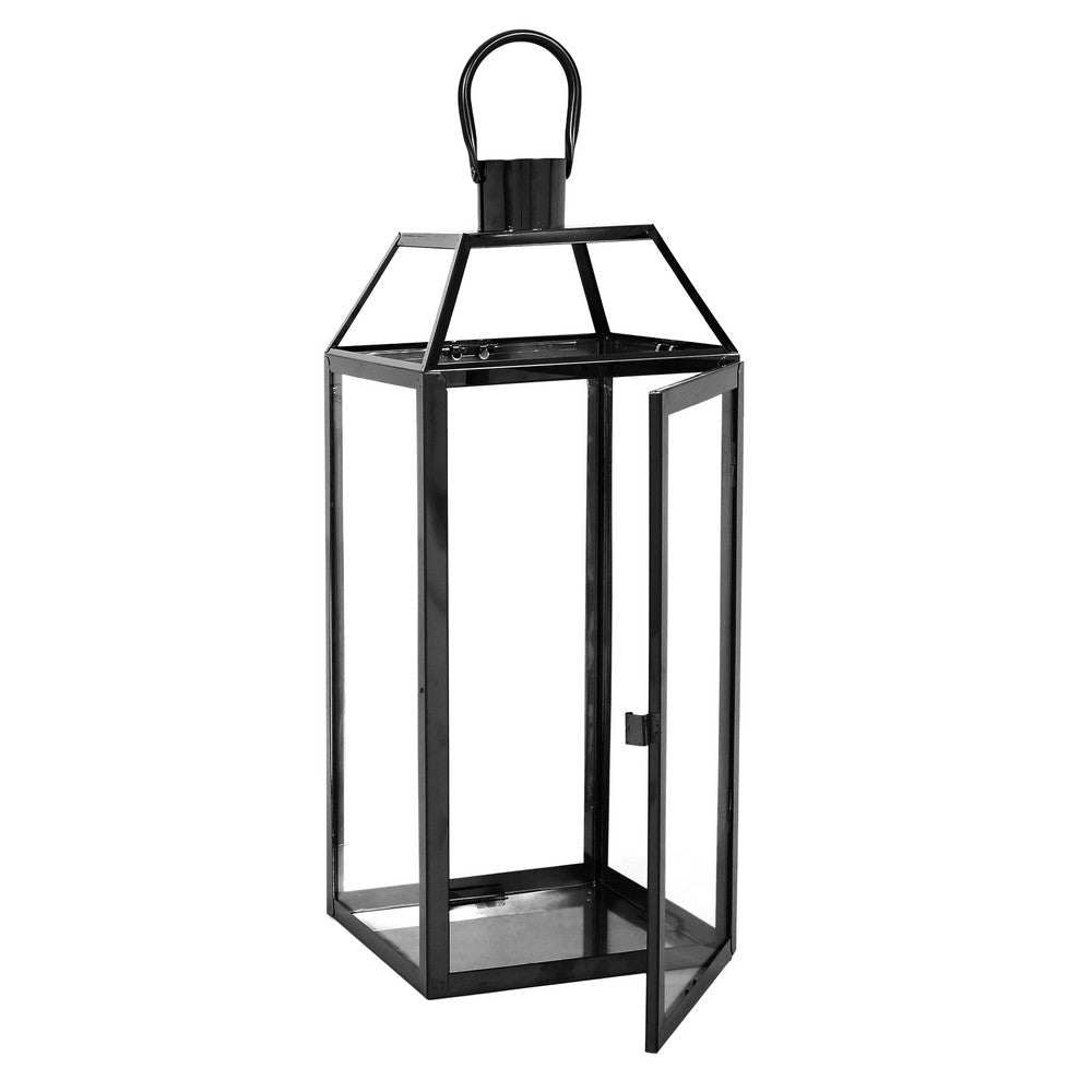 Hari 18 Inch Lantern Black Stainless Steel Wire Handle Tempered Glass By Casagear Home BM321666