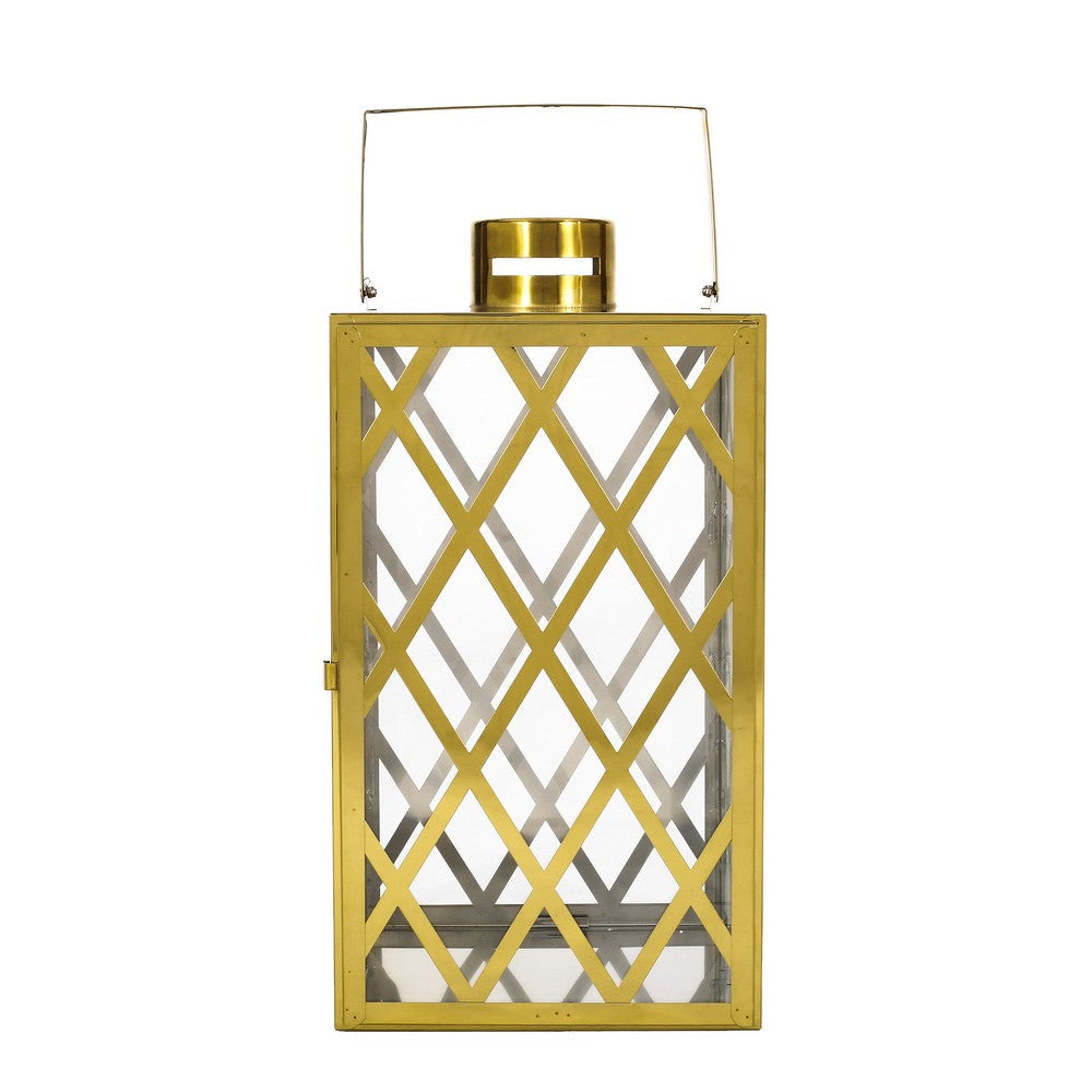 Dove 18 Inch Lantern Lattice Gold Stainless Steel Tempered Glass By Casagear Home BM321672