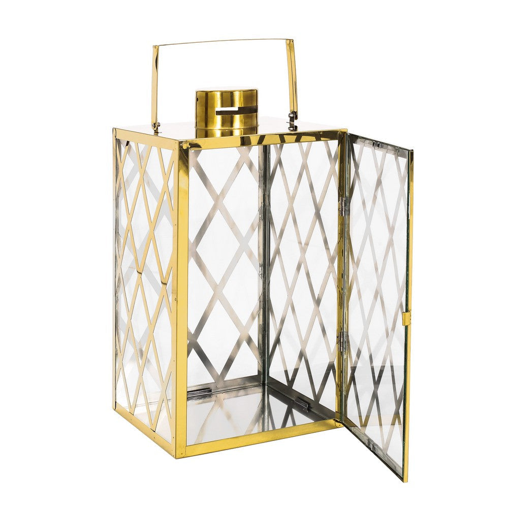 Dove 18 Inch Lantern Lattice Gold Stainless Steel Tempered Glass By Casagear Home BM321672