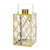 Dove 18 Inch Lantern, Lattice Gold Stainless Steel, Tempered Glass By Casagear Home