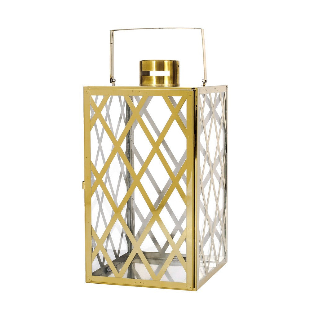 Dove 18 Inch Lantern Lattice Gold Stainless Steel Tempered Glass By Casagear Home BM321672