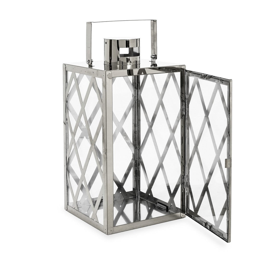 Dove 14 Inch Lantern Lattice Silver Stainless Steel Tempered Glass By Casagear Home BM321674